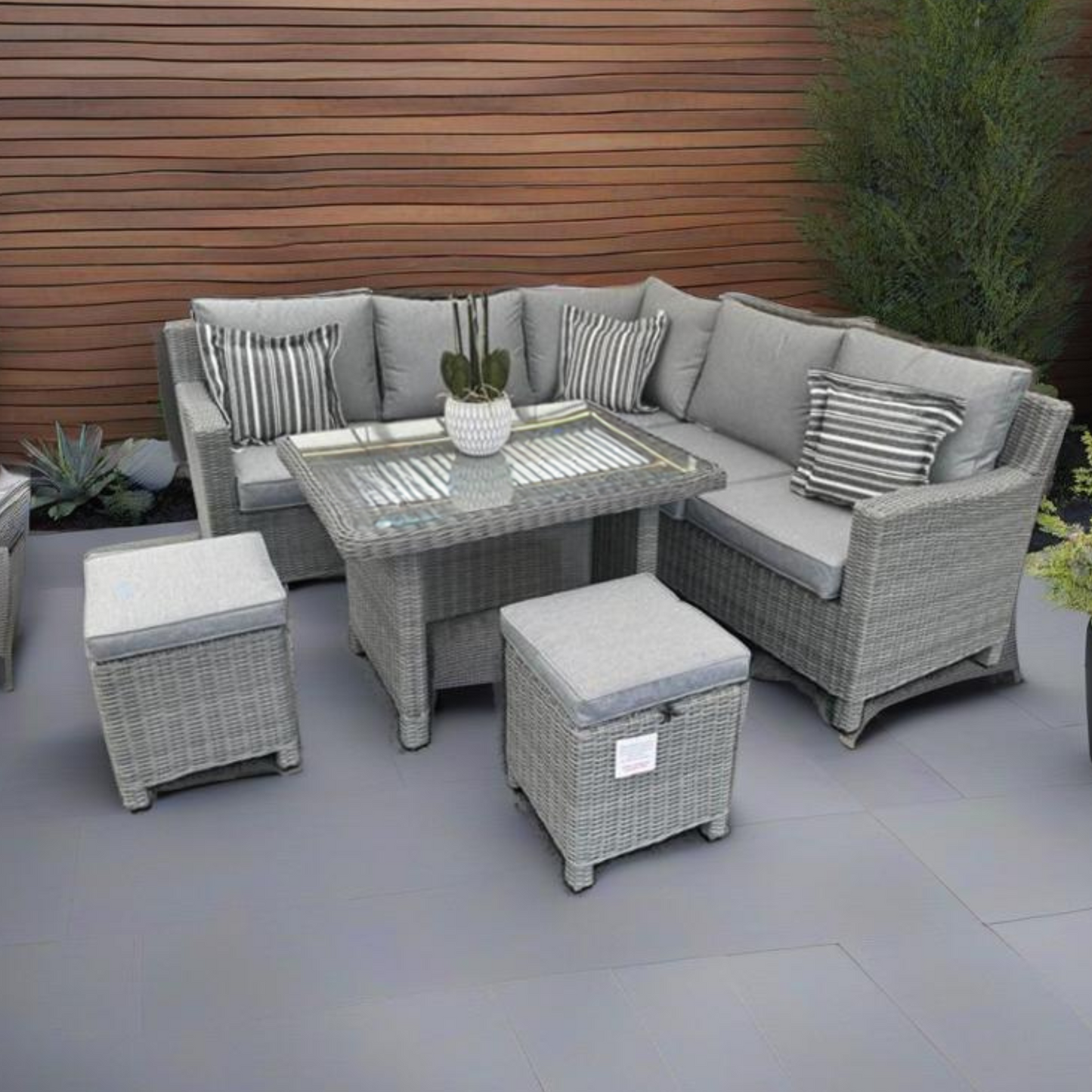 Kensington Compact Outdoor Corner Sofa Dining & Lounging Set | Grey | Seats 6