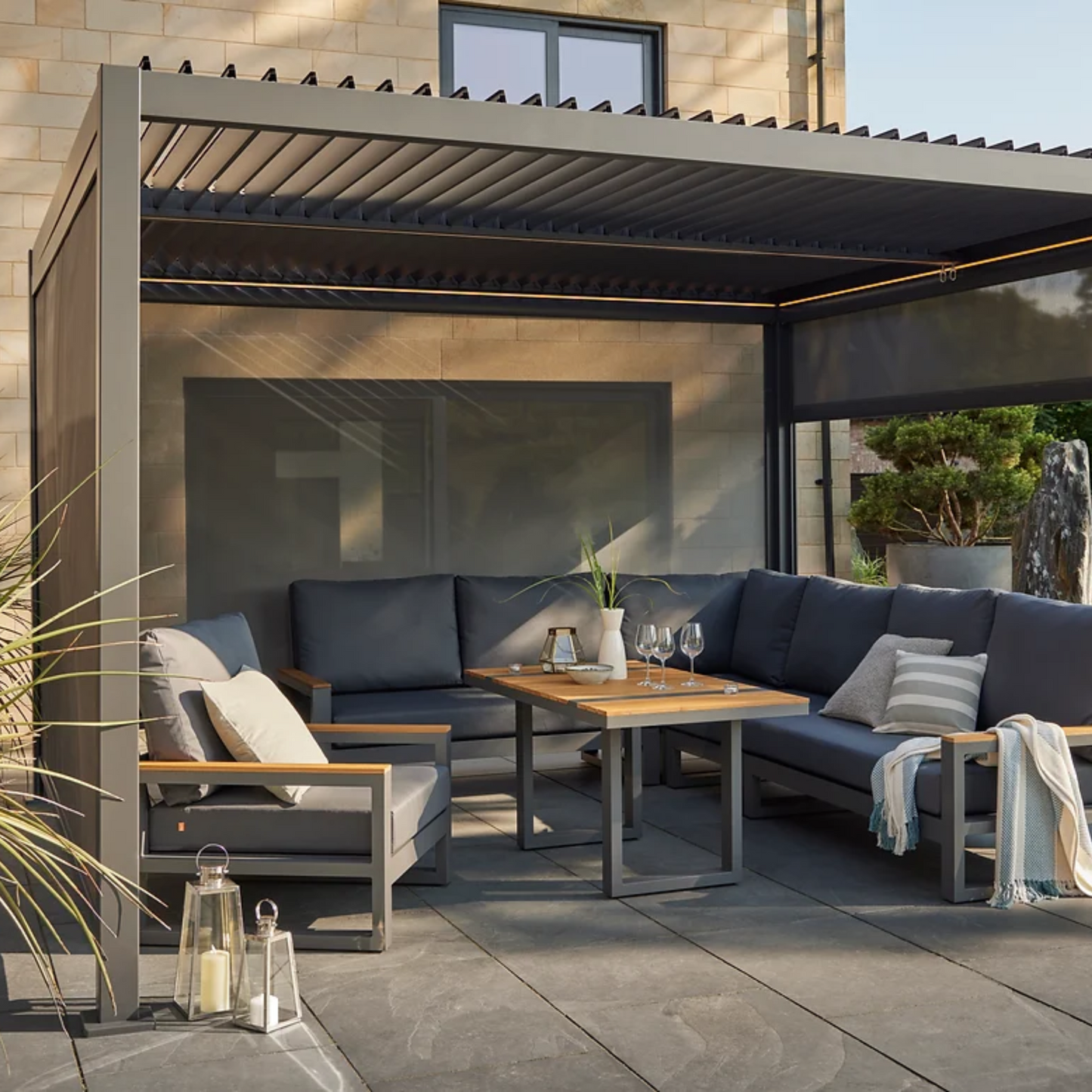Royce Cube Aluminium 4 x 3M Luxury Pergola with Solar LED Light Pack | Anthracite