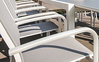 Jati & Kebon Coral 8 Seat Garden Dining Set - Mat White Aluminium Frame With Grey Top