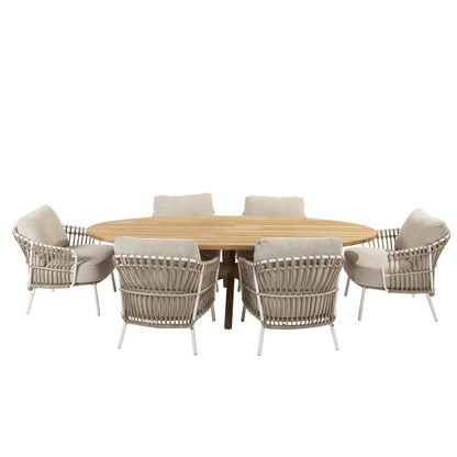 4SO Dalias Outdoor Low Dining Set with Prado Ellipse Teak Table 240 x 115 cm.