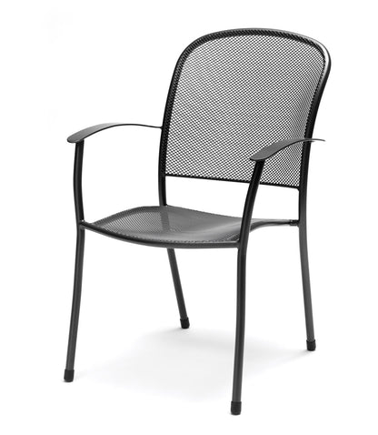 Kettler Caredo 4 Seat Set Round Dining Set with 110cm Round Mesh Table, Slate Cushions Pads, Parasol & Base