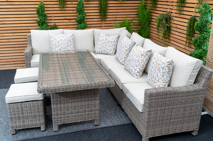 Kensington Right Hand High Corner Outdoor Dining Lounging Set | Wicker | Seats 7