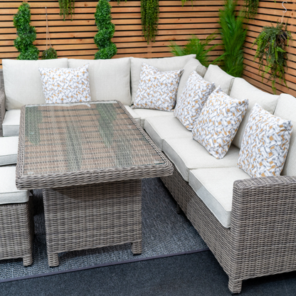 Kensington Right Hand High Corner Outdoor Dining Lounging Set | Wicker | Seats 7